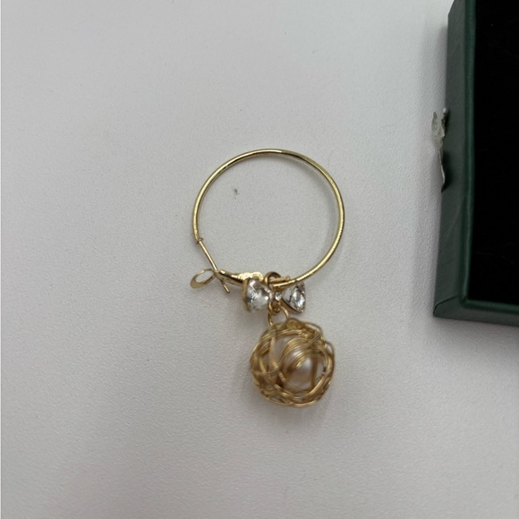 Gold Hoop Earrings with Pearl and Crystal Details holiday gift - Picture 3 of 4